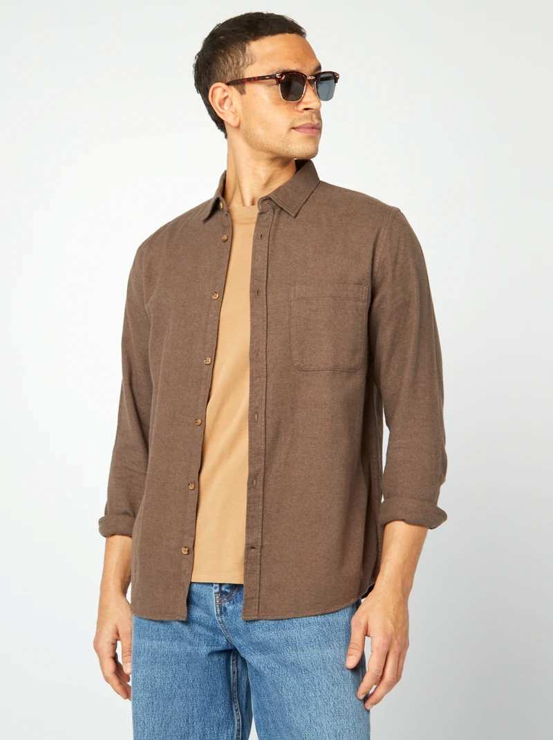 brown man overshirt with chest pockets 